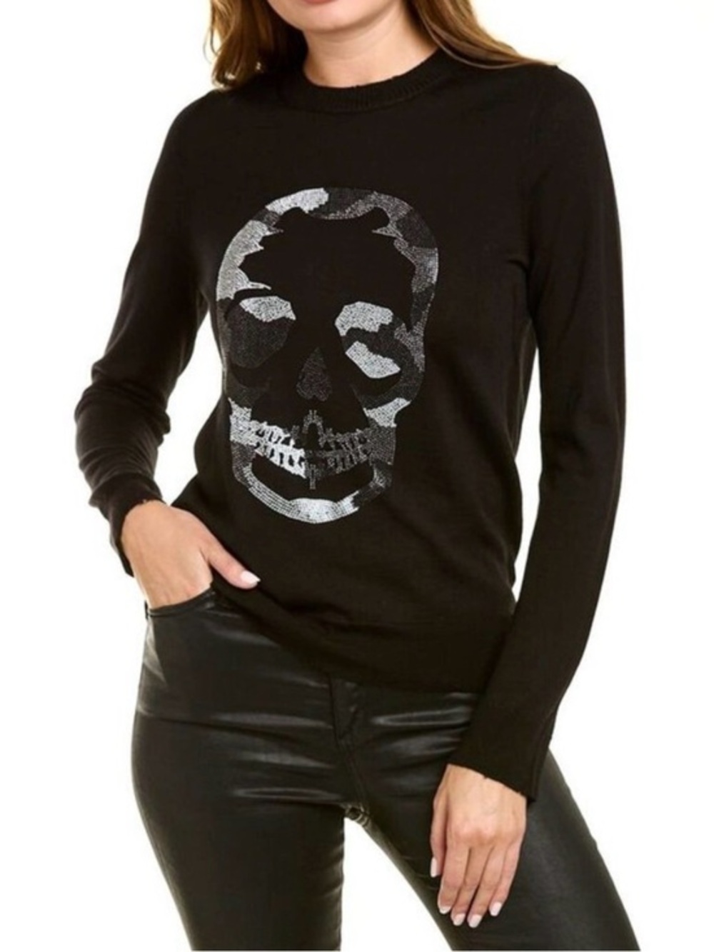 Zadig & Voltaire Womens  Camo Skull Wool Top, Black XS